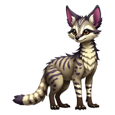 Feral Rare Fantasy dark colorful Vernid-Sergal-Genet-Trico-species by LiLaiRa, random markings, tufted tail, tufted ears, full body sticker