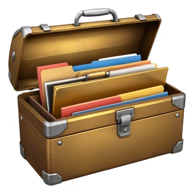 3D old Brown golden toolbox filled with files sticker