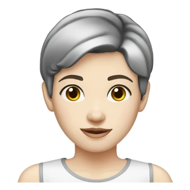 pale skin young woman with a black short hair wearing shirt sticker