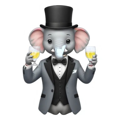 elephant wearing suit, bowtie and top hat, holding glass of water sticker