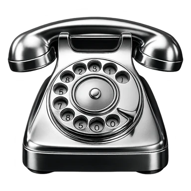 a classic disk phone, fully chrome, gleaming, chrome style, shiny metallic, highly reflective sticker