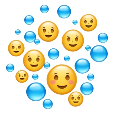 3D iPhone style emoji of free-floating bubbles, scattered randomly in the air, translucent and shiny, various sizes, not contained in any circle, isolated on white background, soft shadows, high detail,  sticker