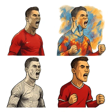 Cristiano Ronaldo football star in various artistic styles, no text sticker