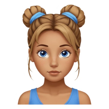 Attractive Woman with tan skin, wide face, freckles, messy bun hairstyle, and blue eyes sticker