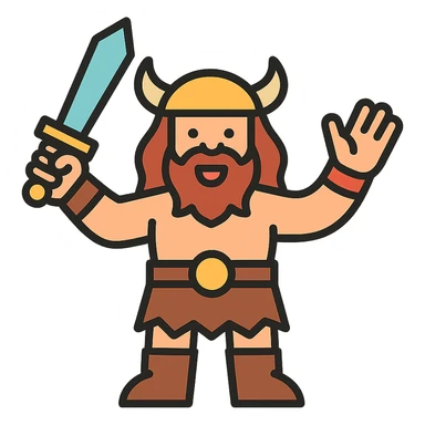 A barbarian waving a sword in greeting sticker