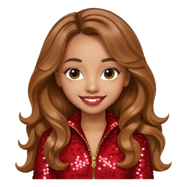 Jade Thirlwall from Little Mix with long light brown hair, red sequin outfit sticker