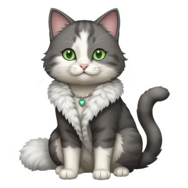 full body view of beautiful female solid dark grey cat with green eyes, white toes/paws and white patch on her chest sticker