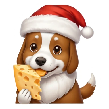 Dog eats cheese in Santa's hat sticker