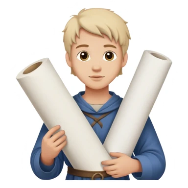 young apprentice painter carrying large rolled up sheets of drawing paper, medieval age sticker