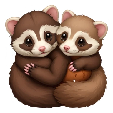 A chocolate coat ferret and a cinnamon coat ferret cuddling sticker