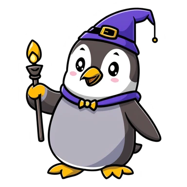 penguin wizard with staff casting magical energy sticker