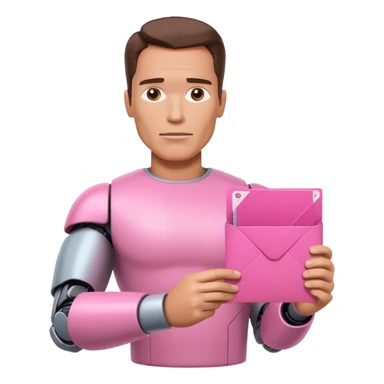 schwarzenegger-looking half robotic half human pink terminator holding pink email envelope sticker