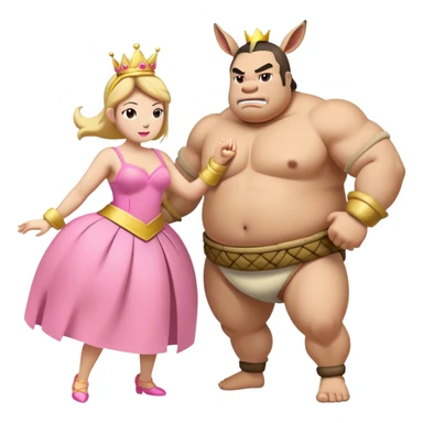 a banana dressed up like a sumo wrestler, fighting a donkey dressed up as a princess  sticker