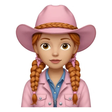 Ginger cowgirl with two braids and soft pink hat and jacket sticker