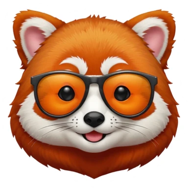 A red panda with no eyes, shades on and smiling sticker