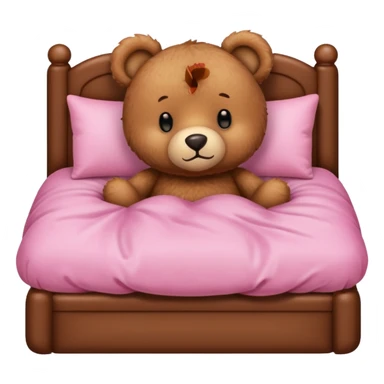 Cute Brown Teddy bear in pink bed sticker