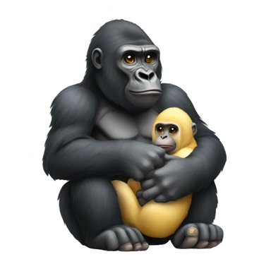 A gorilla holding a chick sticker