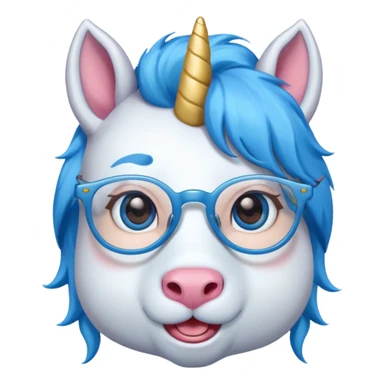 unicorn face with glassess cute and blue haired sticker