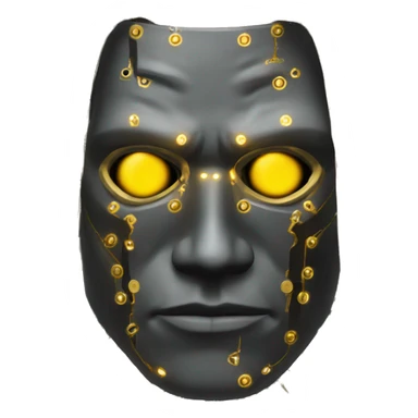 black metal male cyborg head with circuitry and wispy yellow gold hair sticker