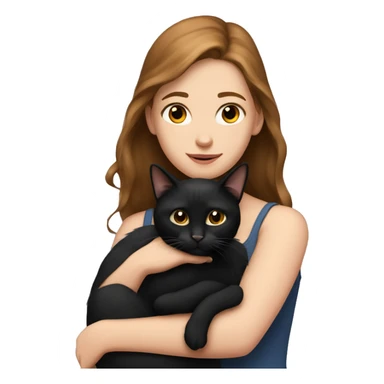 A white girl with brown hair is holding a black cat in her arms sticker
