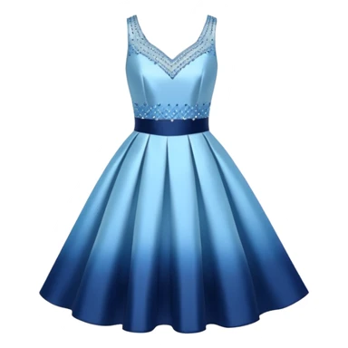 Realistic isolated mini slim pastel blue formal party satin dress with gradient shiny sparkling navy blue diamonds embroidered on it. sticker