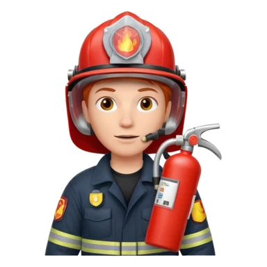 red haired Firefighter with respiratory protection with fire extinguisher sticker