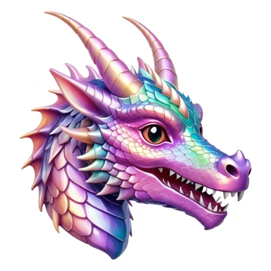 Realistic Sparkly glossy Pastel iridescent glass dragon head profile, 2 horns sticker