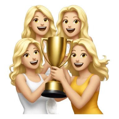 Six beautiful blonde women celebrating with a huge gold trophy sticker