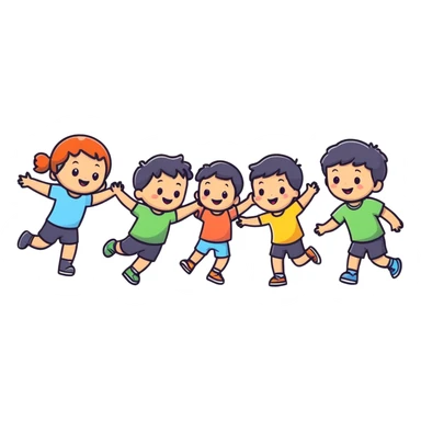 group of happy kids playing sticker