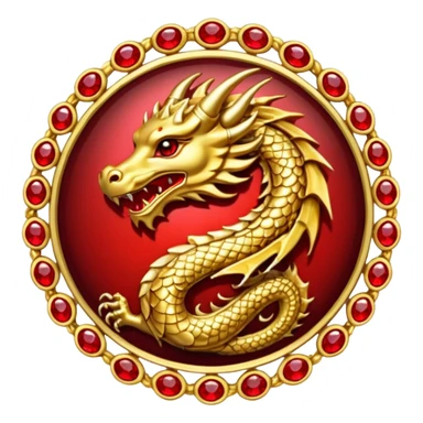 Golden Dragon with wings crest/brosch in a circle with red gems sticker