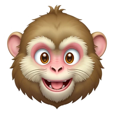 Cinematic Adorably Mischievous Macaque Portrait Emoji, Head tilted in a playful wink with an exaggerated, cheeky grin and a slightly raised eyebrow, featuring a compact, nimble build with fluffy fur and round, twinkling eyes brimming with mischief, Simplified yet irresistibly endearing features, highly detailed, glowing with a bright, joyful radiance, high shine, lively and quirky, stylized with an air of whimsical primate fun, soft glowing outline, capturing the essence of a mischievous macaque that seems ready to pull a playful face and scamper into your heart! sticker