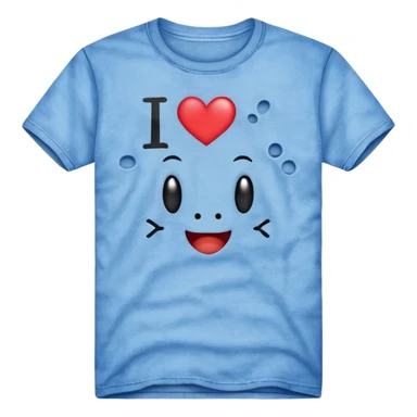 Blue shirt with the text I love krabby. And the shirt has holes sticker