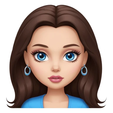 pretty bratz baddie, long brunette hair, pretty makeup, long lashes, blue eyes sticker