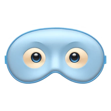 cute emoji of an isolated silky sleep mask, soft satin texture with gentle shine, light gray with pastel blue tones, embroidered sleepy eyes, no person, no face, cozy winter mood, smooth rounded shape, soft shadows sticker