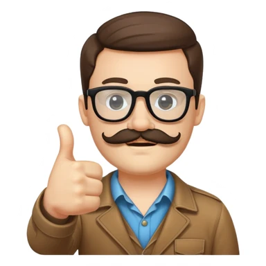 Whihe boy with mustache and baerd and black glasses shows like sticker