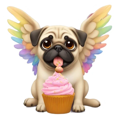 Pug on a rainbow eating a cupcake with wings  sticker