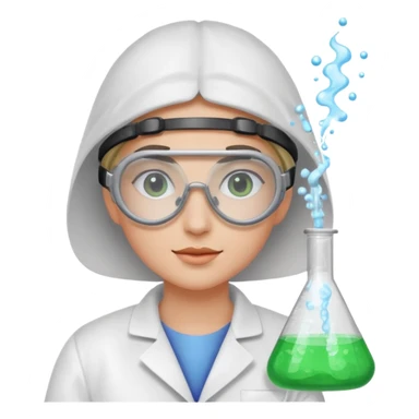 A person wearing safety goggles and a white coat is experimenting with chemicals. sticker