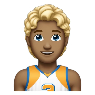 Garçon cheveux long, blond, yeux bleu qui fait du basketball sticker