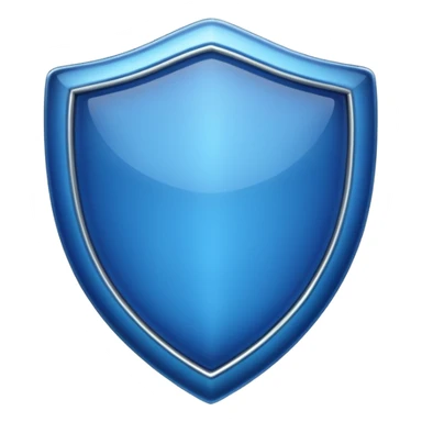 Create a shield emoji with a deep blue, shiny, glass-like center and a metallic border. No symbols or sword on the shield. Style consistent with apple style emojis. sticker