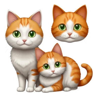 3 tiny different coloured short haired cats including a dark grey and white cat with green eyes, a ginger and white with orange eyes and a brown tabby and white with hazel eyes sticker