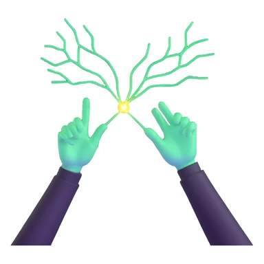two hands reaching towards each other with glowing connection sticker