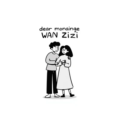 person hugging girlfriend, with text 'dear monainge wan Zizi' sticker
