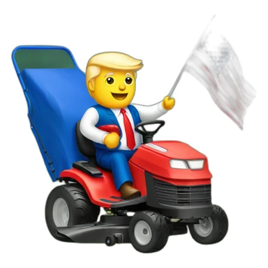 Donald Trump riding red white and blue colored lawnmower sticker