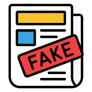 newspaper icon with a red 'FAKE' stamp across it sticker