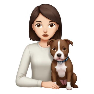 girl with dark brown long hair with her pitbull dog brown and white sticker