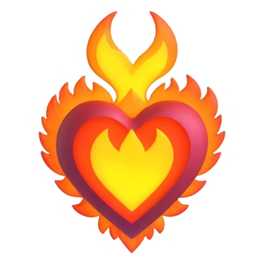fiery heart with bright flames and a glowing center sticker