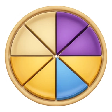 A pie chart with purple, yellow and blue colors only, with only 3  slices similar to this but with the colors I mentioned  sticker