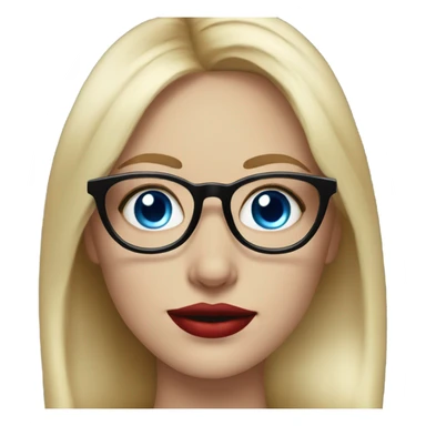 Realistic blonde girl smiling, blue eyes, red lipstick and wearing black glasses  sticker