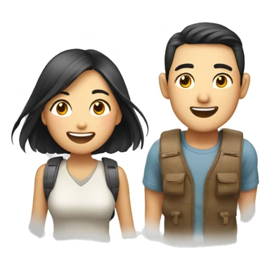 Cute Asian couple excitedly traveling  sticker