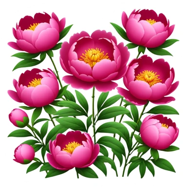 Luoyang Peony Festival colorful flowers park, simplified emoji style with bold outlines and bright colors, cartoon style blooming pink and red peonies sticker